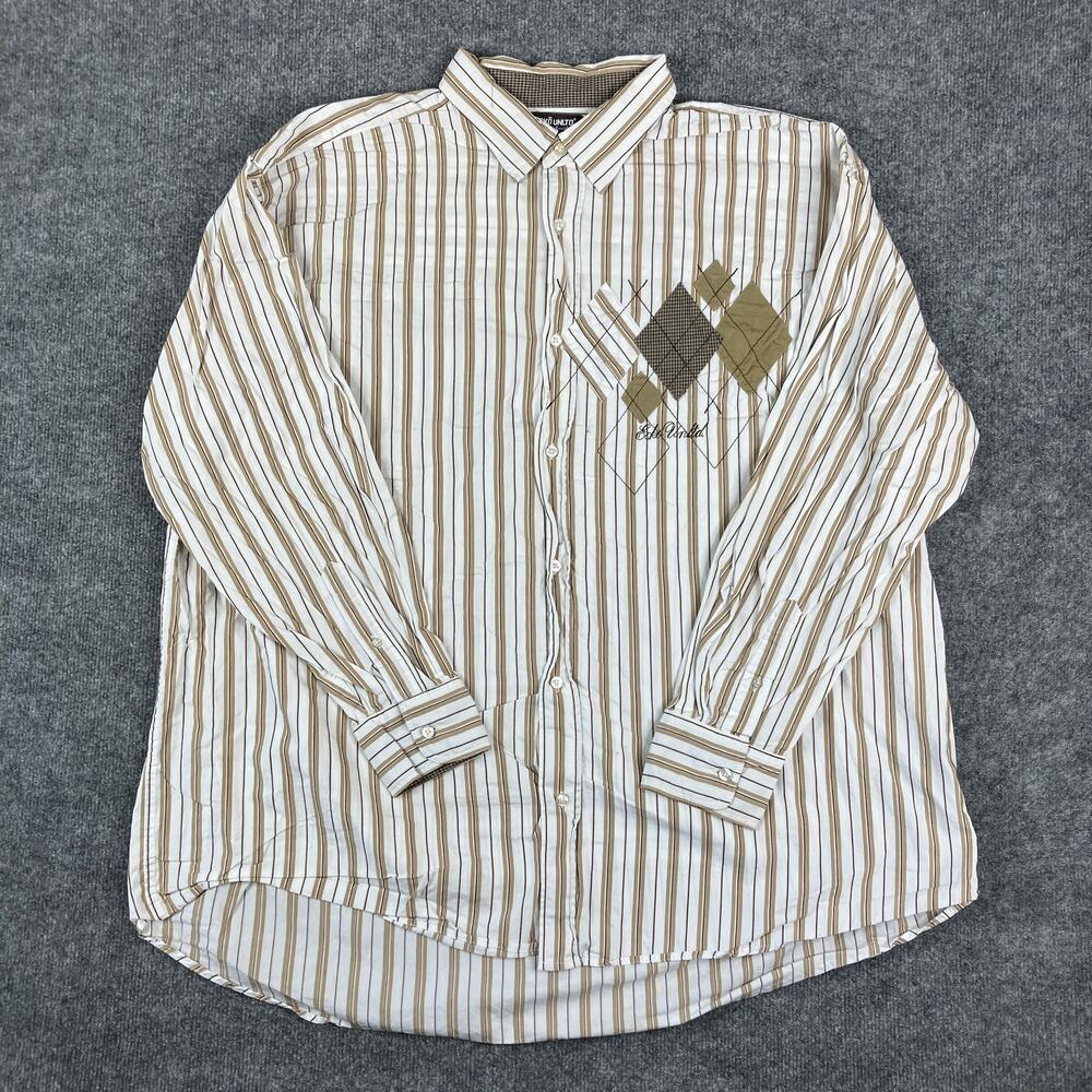 Ecko Unltd Button-Up Shirt Mens 4X Beige Striped Long Sleeve Casual Streetwear